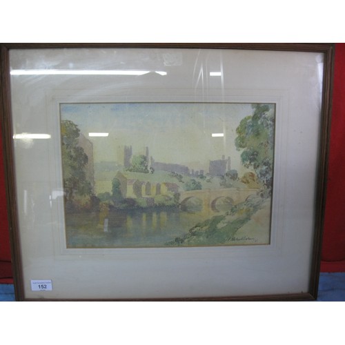 158 - Arthur B Bateman - River scene with bridge and castle beyond, watercolour, signed in pencil lower ri... 