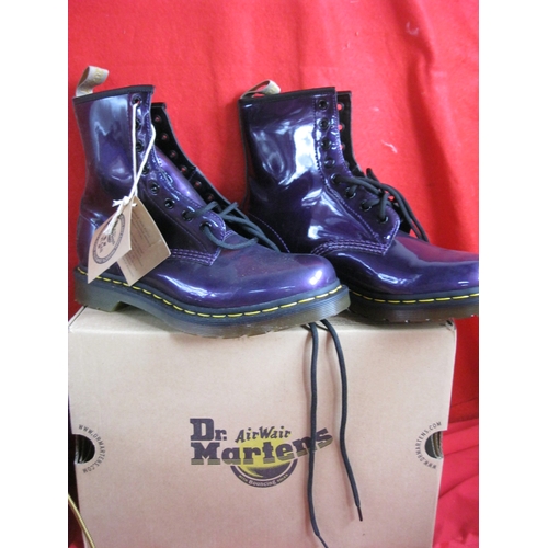 282 - A pair of ladies Dr Marten's boots, purple leather, boxed with tags, unworn, size UK6