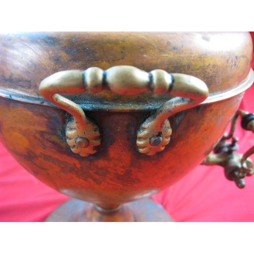 204 - Antique copper and brass Samovar or hot water urn. Height 35cm. The tap is fused, some verdigris, ot... 