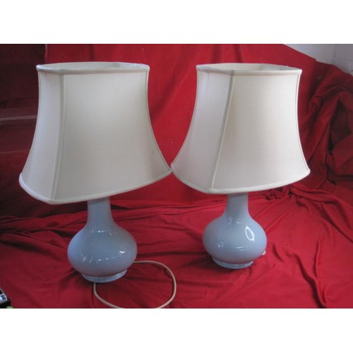 117 - A matching pair of Casa Pupo duck-egg blue table lamps with cream shades, the lamps of globe and sha... 