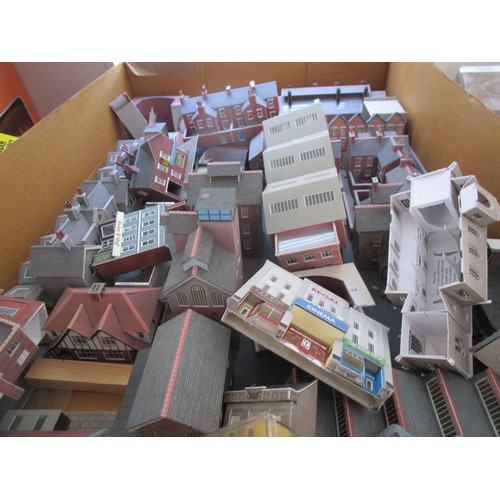 40 - A large selection of Metcalfe n gauge building including terraced houses,milk depot,church,fire brig... 