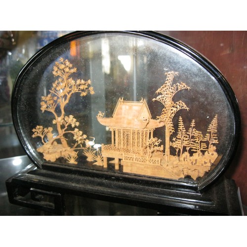 139 - China export carved balsa wood scene in traditional lacquered display case .Exquisite details includ... 