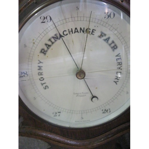 283 - A vintage Smith & Mason banjo barometer, glass present but a/f