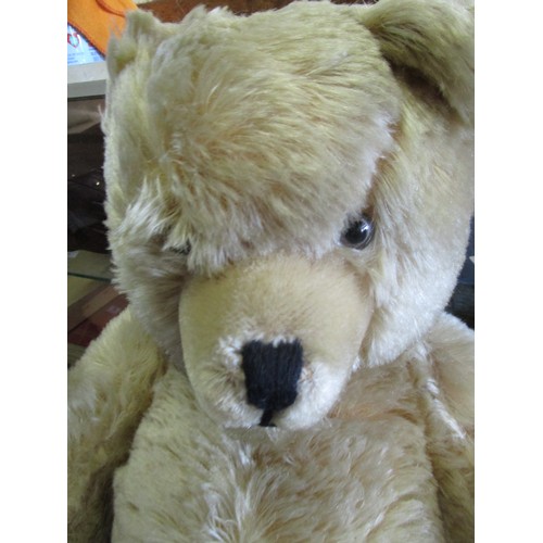 85 - A large post war golden plush teddy bear ,glass eyes,vertically stitched nose ,non functioning growl... 