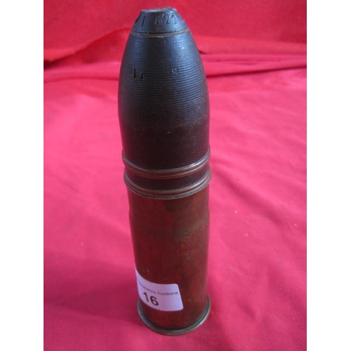 16 - Complete inert WW1 Artillery Shell dated 1.17 to the base.  Height 16.5cms