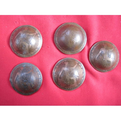 17 - A set of five WW1 British Army Brodie Helmets made from 1914, 1915, 1916, 1917, 1918 copper pennies