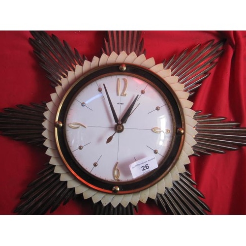 26 - Vintage Metamec 30 hour Mantle Clock, with Metamec Starburst Wall Clock