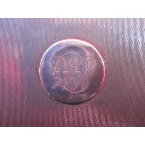 171 - A sterling silver cigarette case, engine turned with Greek key motif around the edge, initialled car... 