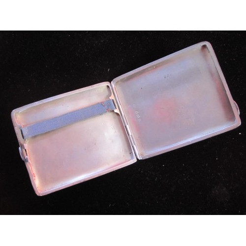 171 - A sterling silver cigarette case, engine turned with Greek key motif around the edge, initialled car... 