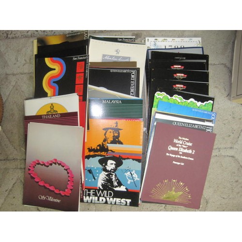 21 - Two boxes of cruise ship menus and other ephemera including Queen Elizabeth II and others