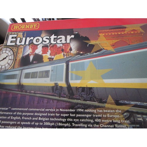 5 - A hornby Eurostar set power car and trailer along with coaches in original box.