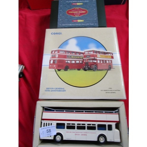 58 - Two Corgi boxed buses 97233 and 97052 along with a Premium Edition Showmans engine cc20105