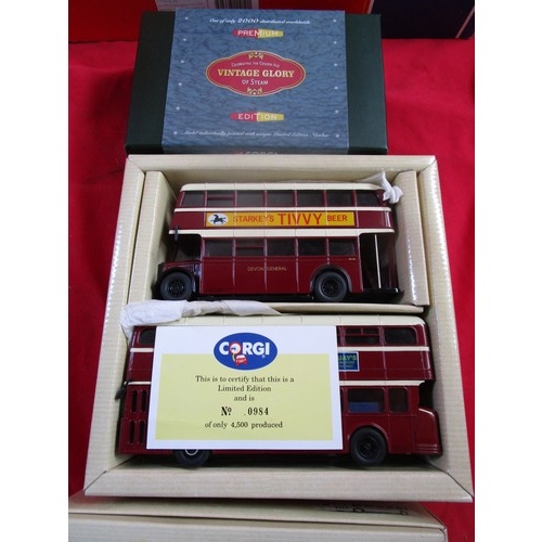 58 - Two Corgi boxed buses 97233 and 97052 along with a Premium Edition Showmans engine cc20105