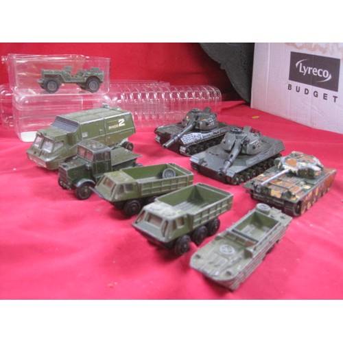 136 - Nine Dinky military vehicles (no boxes, all playworn, some re-painted and incomplete) - two Stalwart... 