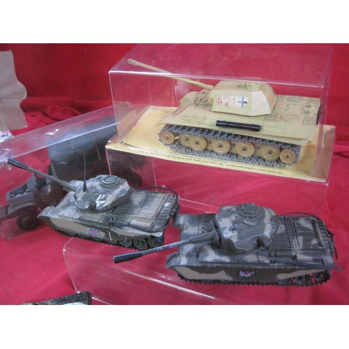 140 - Unboxed model military vehicles - Solido 236 Panther G; Solido Jeep and trailer; 2 x Corgi Centurion... 