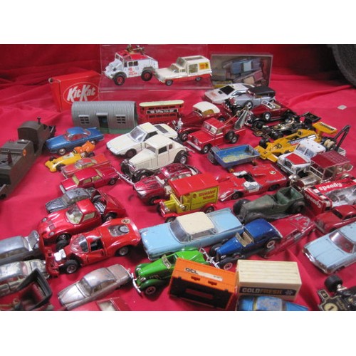 144 - About 45 die cast model cars and vehicles including Corgitronics RTL Radio Tele  Luxembourg van; Mat... 