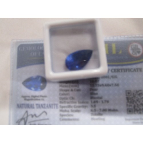 19B - Pear shape  natural Tanzanite 10.7 ct as specified by the GIL Laboratory .