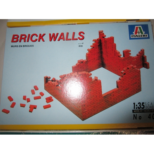 194 - Three Italeri sealed model kits all in 1.35 scale 1 Brick walls 2 Barricades and 3 Telegraph Poles