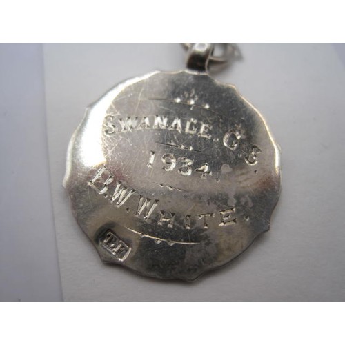 99 - Local interest - Swanage 1934 Silver Football medal