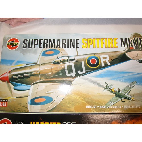 215 - Airfix 1.72 Harrier jump jet and a 1.48 Spitfire both are in original boxes with sealed packets and ... 