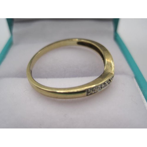 47 - A 9 carat gold wishbone ring faced with small diamonds, ring size R/S, approx weight 1.91g