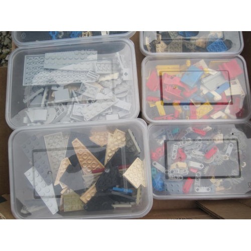 201 - Assorted Lego bricks and components including boat hulls, cog wheels, spindles, etc, contained in 19... 