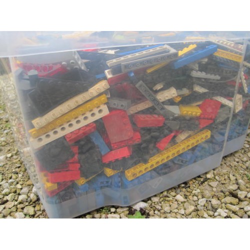 199 - Assortment of variously coloured Lego bricks including numerous 1x8s contained in a plastic crate wi... 