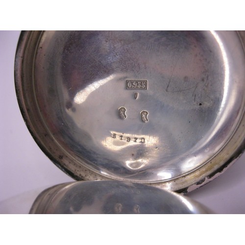 A .935 continental fine silver cased full hunter pocket watch, Swiss hallmarks and Swiss made, key w