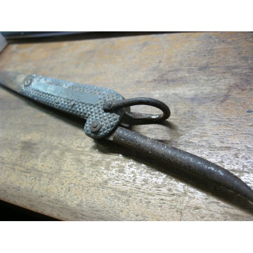 302 - A military clasp knife, one handle stamped 'F/O Waite', well worn and used but in solid condition