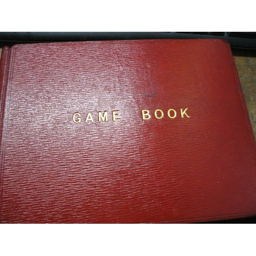 303 - A vintage Game Book, bound in red leather, unused, labelled in inside front cover for William Burkit... 