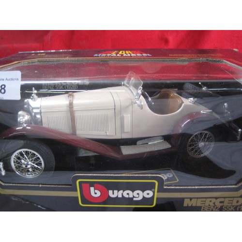 228 - Three Burago 1/18 and 1/20 scale die cast models of Mercedes Benz cars - 3020 500K Roadster (1936); ... 