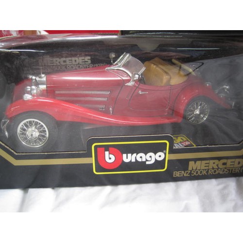 228 - Three Burago 1/18 and 1/20 scale die cast models of Mercedes Benz cars - 3020 500K Roadster (1936); ... 