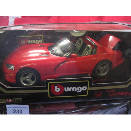 230 - Four Burago 1/18 scale die cast model cars - 3014 Alfa Romeo 8C 2300 Monza (1931); 3032 Ferrari F40 ... 