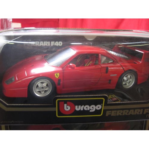 230 - Four Burago 1/18 scale die cast model cars - 3014 Alfa Romeo 8C 2300 Monza (1931); 3032 Ferrari F40 ... 