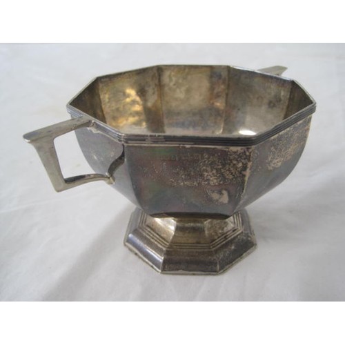 138 - A silver two handled trophy cup assayed for Birmingham 1924