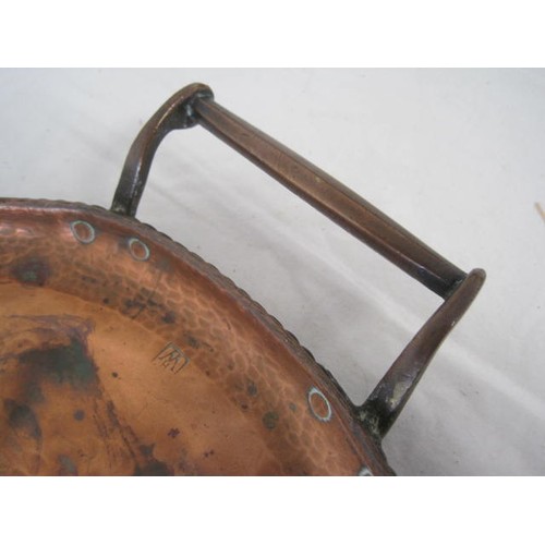 119 - A Hugh Wallis Arts and Crafts oval copper tray - A/F, the tray is in a considerably dented and uneve... 