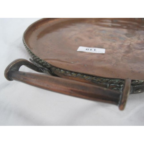 119 - A Hugh Wallis Arts and Crafts oval copper tray - A/F, the tray is in a considerably dented and uneve... 