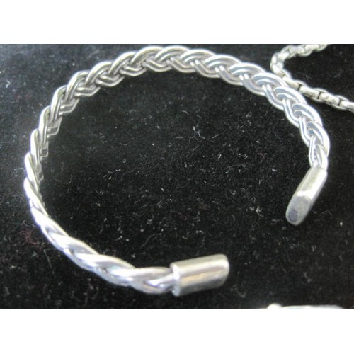 115 - Mixed lot of silver and imported silver jewellery - a 925 imported silver torq plaited bangle 19.5g;... 