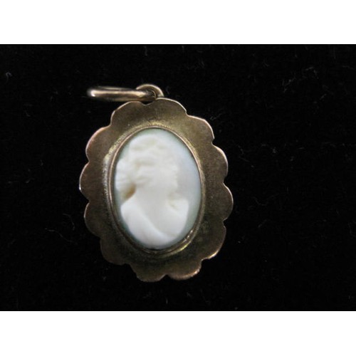 111 - 9 carat gold oval pendant set with cameo engraved with woman's head, overall about 2cm x 1.5cm, gros... 