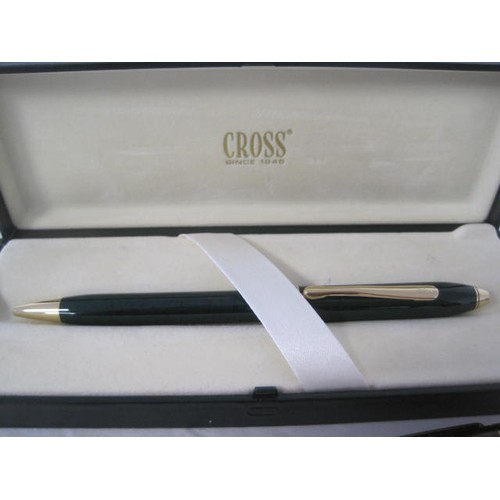 129 - Cross Ireland ballpoint pen with green barrel in original presentation box; a Sheaffer fountain pen ... 