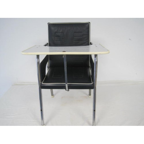 26 - 1950's/1960's Child's Chrome Dining Chair.  Black vinyl padded seat with formica tray.