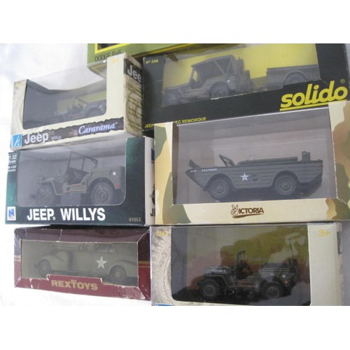 139 - Seven boxed die cast military vehicles - Solido 256 Jeep Willys Avec Remorque; Solido 242 Dodge 6x6 ... 