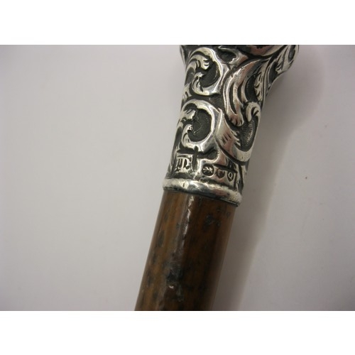 66 - Military Victorian Swagger Stick with Silver top, hallmarked London 1891