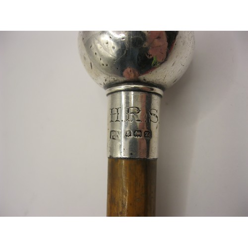 68 - Military Swagger Stick with silver top, hallmarked Birmingham 1924 by F Narborough, Northumberland, ... 