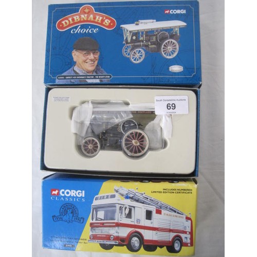 69 - Fred Dibnah's Garrett 4CD Showmans CC20301 and Corgi 21901St Helens Fire Brigade