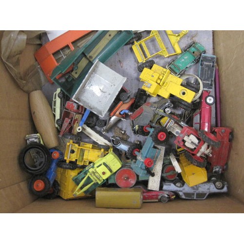 250 - A box of assorted die cast and tin plate cars including Dinky, Corgi and Lesney Matchbox