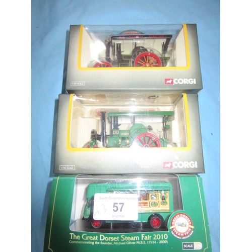 57 - Two Corgi steam traction engines  80302 ,80301 along with a Dorset steam fair Fairground Organ based... 