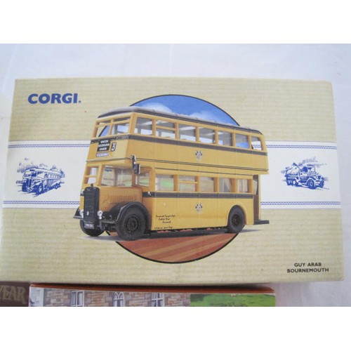 150 - A selection of die cast models of vintage buses, cars and vehicles, including Corgi Commercials Guy ... 