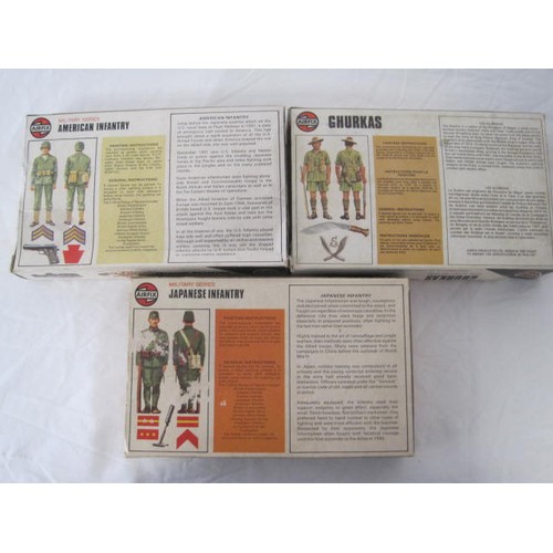 254 - 3 sets of vintage Airfix 1:32nd Scale military figures comprising American Infantry, Ghurkas and Jap... 