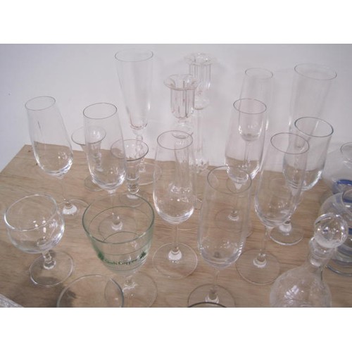 152 - Mixed glassware -  assorted drinking vessels and champagne flutes, two Victorian slice cut wine glas... 